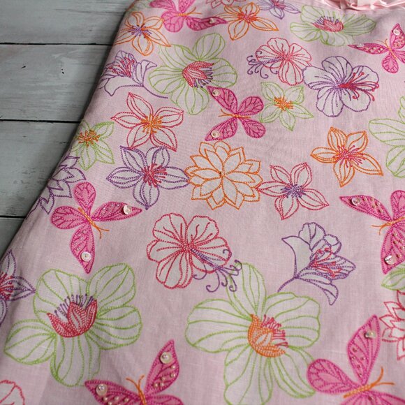 Talbots Kids Girl's Floral Linen Dress Size 10 Pink Sequin Beaded Butterflies - Picture 7 of 7